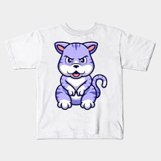 Purple Cat Sitting Cartoon Kids T-Shirt